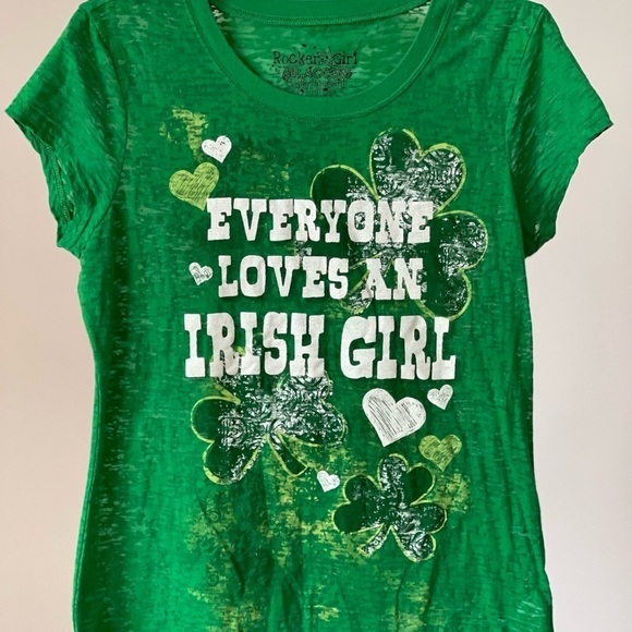 Rocker Girl Burnt out cap sleeve St. Patrick day shamrock Irish Tee Shirt Jr XXL - Picture 12 of 12